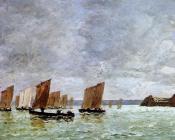 尤金布丹 - Camaret, Fishing Boats off the Shore